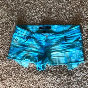 Acid wash blue jean shorts